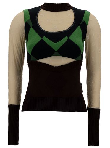 Regenerated Lozenge Knit Crewneck Pullover - Marine Serre - Modalova