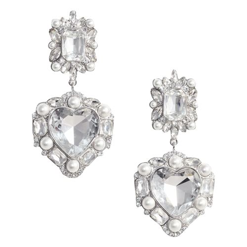 Crystal Pearl Heart Earrings - self-portrait - Modalova