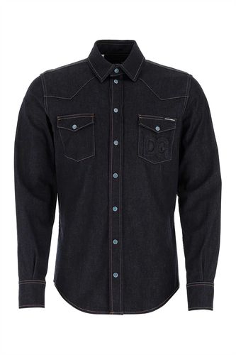 Dark Blue Stretch Denim Shirt - Dolce & Gabbana - Modalova