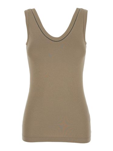 Grey Sleveless Top With Round Neck And Monile Detail On The Neck In Cotton Woman - Brunello Cucinelli - Modalova