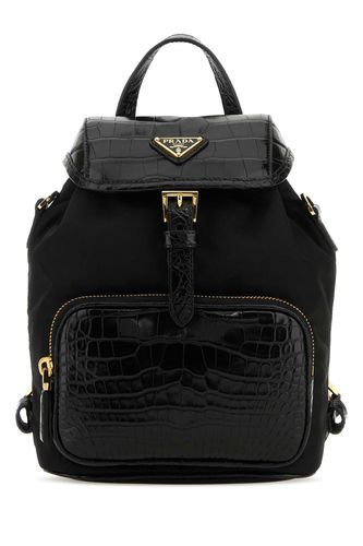 Black Re-nylon And Leather Backpack - Prada - Modalova