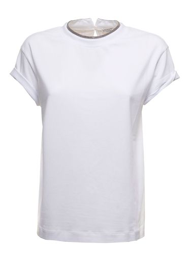 Womans Cotton T-shirt With Monile Crew Neck - Brunello Cucinelli - Modalova