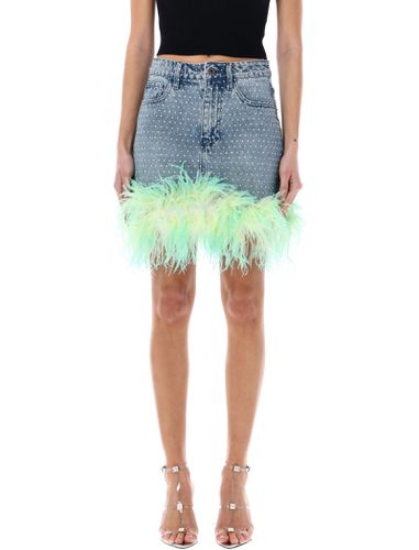 Rhinstone Feather Denim Mini Skirt - self-portrait - Modalova