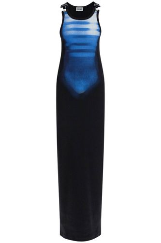 Long Fitted Sleeveless Dress In Black And Blue Ribbed Cotton - Jean Paul Gaultier - Modalova