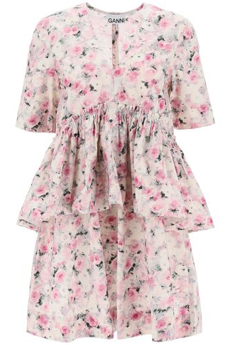 Organic Cotton Flounce Mini Dress - Ganni - Modalova