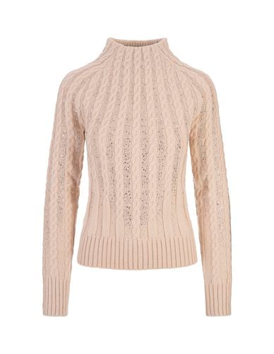 Rose Beige High-neck Sweater With Crystals - Ermanno Scervino - Modalova