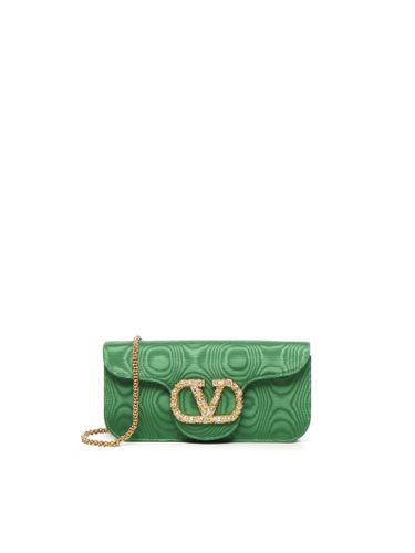 Locò Clutch In Moiré Fabric With Jeweled Signature Vlogo - Valentino Garavani - Modalova