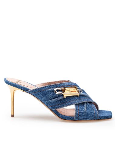 Safety Mule In Denim Fabric With Applied Pin - Balmain - Modalova