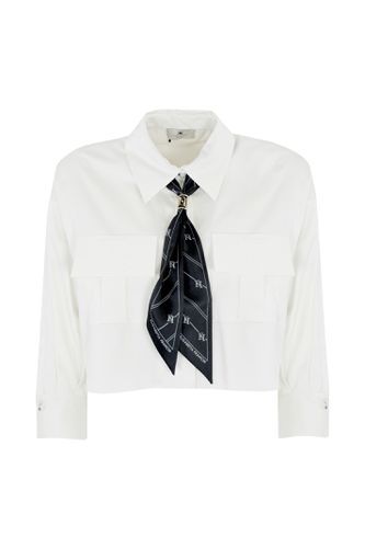 Cropped Shirt In Stretch Satin With Scarf - Elisabetta Franchi - Modalova