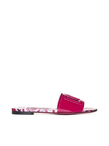 Flat Sandals With Dg Logo Cut-out And Maioliche Print In Leather - Dolce & Gabbana - Modalova