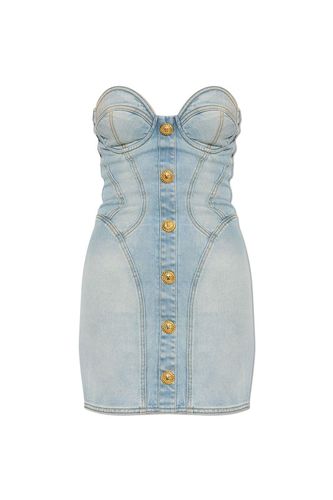 Strapless Button Detailed Denim Dress - Balmain - Modalova