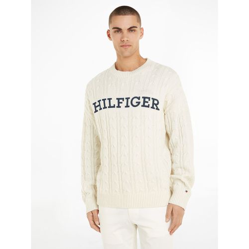 Maglione girocollo maglia strutturata con maxi logo - TOMMY HILFIGER - Modalova