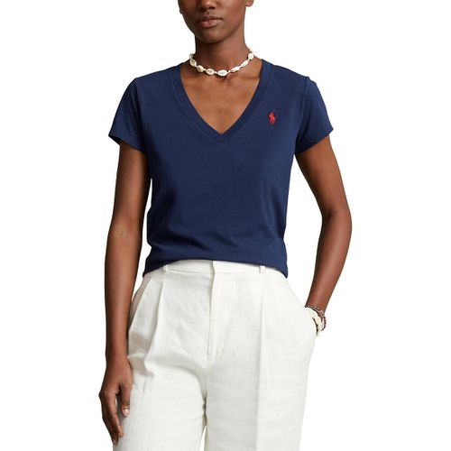 T-shirt Scollo A V Maniche Corte Logo Al Petto Donna Taglie L - polo ralph lauren - Modalova