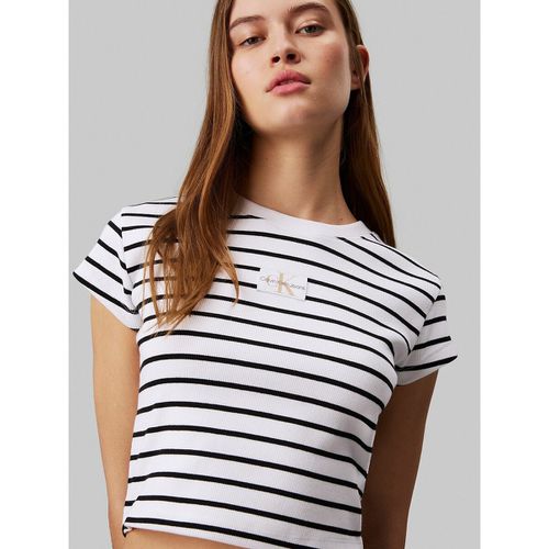 T-shirt a righe girocollo maniche corte con logo CK - CALVIN KLEIN JEANS - Modalova