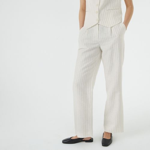 Pantaloni dritti con righe da banchiere, in lino e cotone - LA REDOUTE COLLECTIONS - Modalova