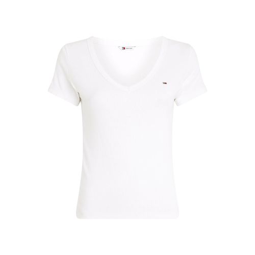 T-shirt scollo a V, con logo - TOMMY JEANS - Modalova