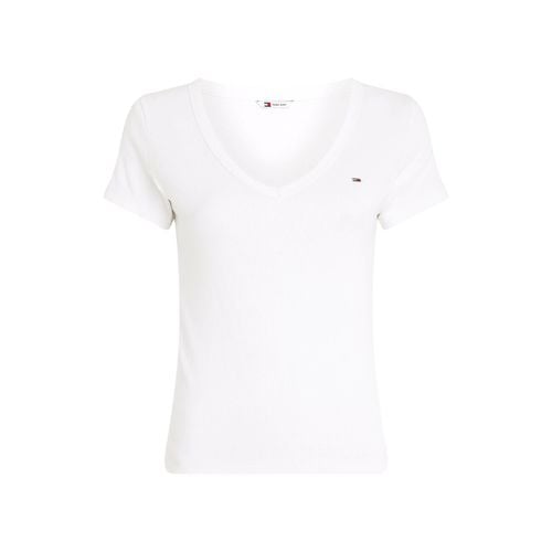 T-shirt Scollo A V, Con Logo Donna Taglie M - tommy jeans - Modalova