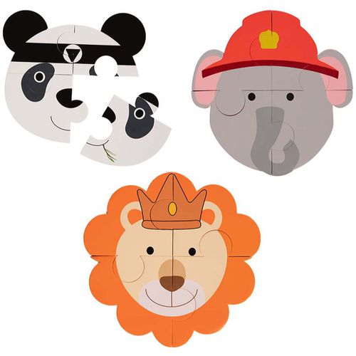 B-Animal Puzzle Panda/Elephant/Lion 3 St - Bo Jungle - Modalova