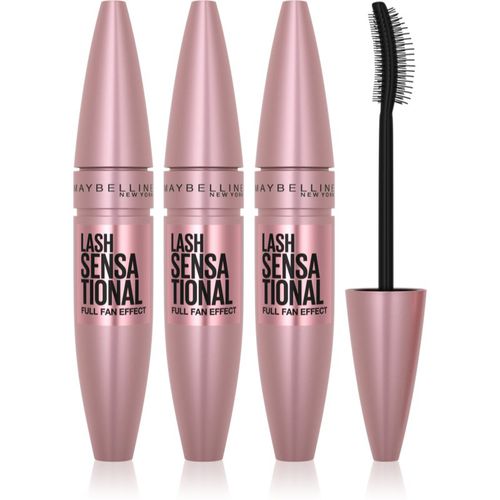 Lash Sensational máscara de pestañas alargadora para pestañas voluminosas tono 01 - Very Black 3x9,5 ml - Maybelline - Modalova