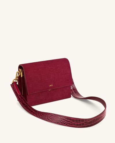 Mini-Klappen-Crossbody aus Kunstvelours mit Kroko-Prägung - Burgund - JW PEI - Modalova