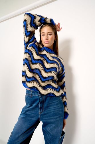 Panama Knit Sweater Electric Blue/Sand/Black Mix - Noella - Modalova