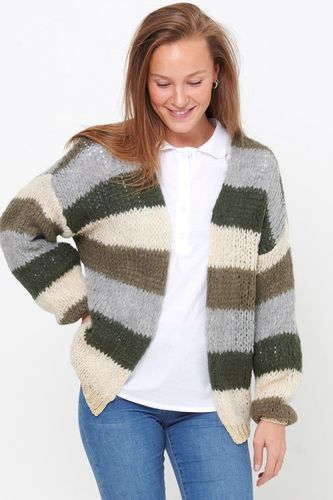 Kala Knit Cardigan Wool Army/beige Stripes 5 - Noella - Modalova