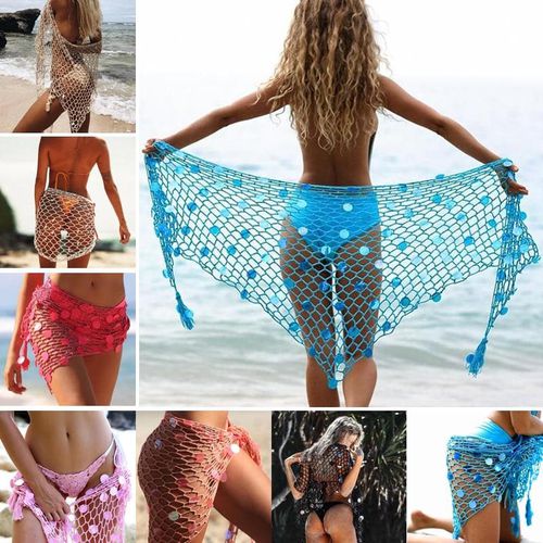 Hollow Out Fishnet Crochet Mesh Bikini Cover Up - musthaveskirts - Modalova