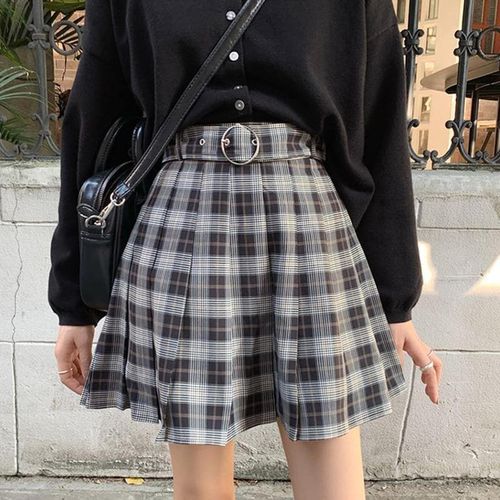 Plaid Pleated Mini Skirts - musthaveskirts - Modalova