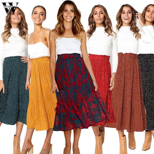 Dots Floral Print Pleated Midi Skirt - musthaveskirts - Modalova