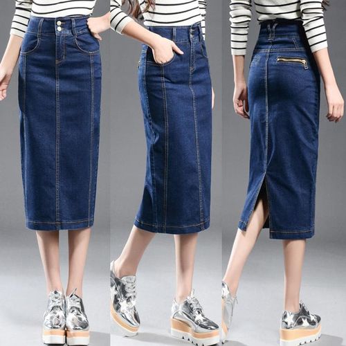 Patchwork Stretch Slim Hip Jean Skirt - musthaveskirts - Modalova