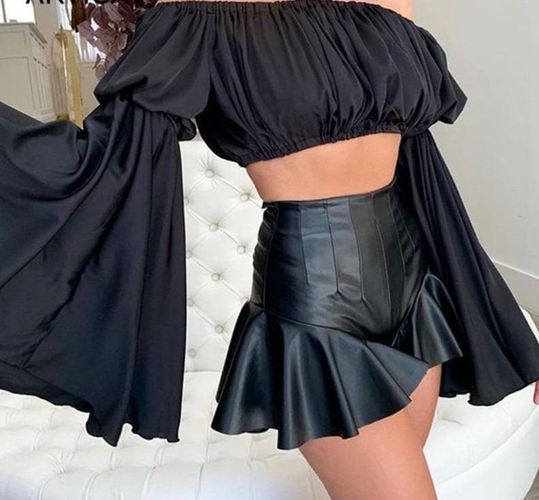 High Waist PU Leather Skirt Shorts - musthaveskirts - Modalova