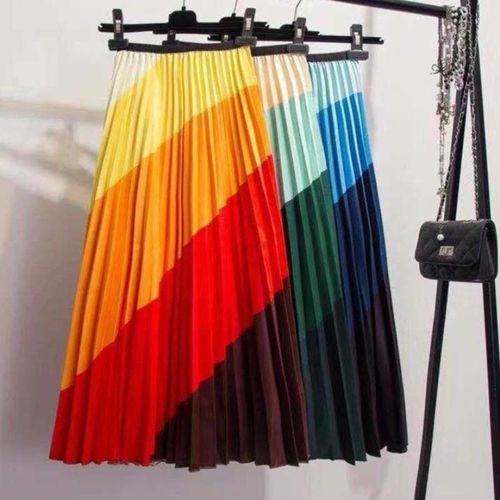 Rainbow Discoloration Silk Surface Retro Skirts - musthaveskirts - Modalova