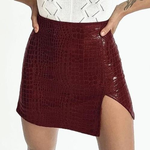 High Waist Split Leather Skirt - musthaveskirts - Modalova