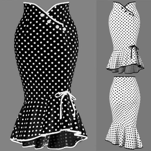 Slim Fit Polka Dot Mermaid Skirt - musthaveskirts - Modalova