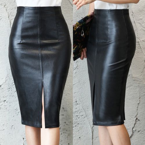 Ladies Package Hip Front PU Leather Midi Skirt - musthaveskirts - Modalova