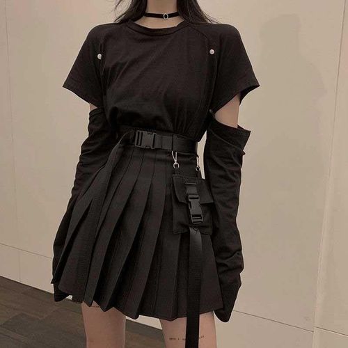 Punk Style Side Pocket Pleated Skirt - musthaveskirts - Modalova