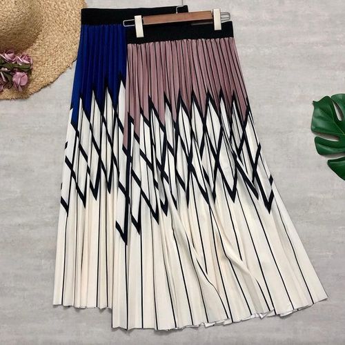 Rhombus Printing Striped Cotton Skirts - musthaveskirts - Modalova