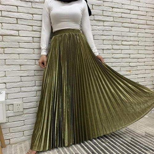 Solid Satin Pleated Maxi Skirt - musthaveskirts - Modalova
