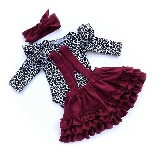 Leopard Long Sleeve Romper Ruffles Skirts - musthaveskirts - Modalova