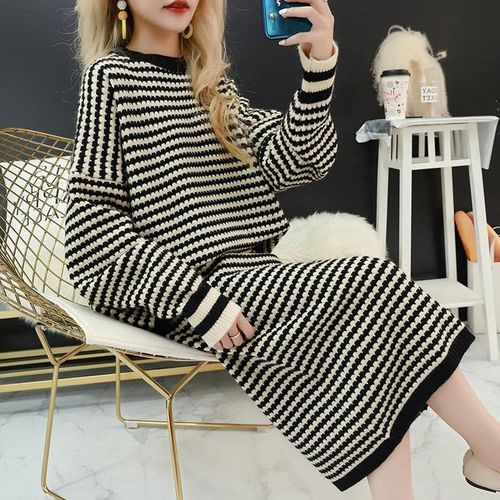 Striped Knitted Two-Pieces Set - musthaveskirts - Modalova