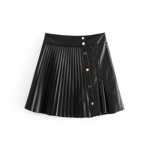 PU Leather Pleated Mini Skirt - musthaveskirts - Modalova