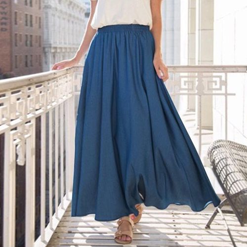 Summer Denim Maxi Skirt With Pockets - musthaveskirts - Modalova