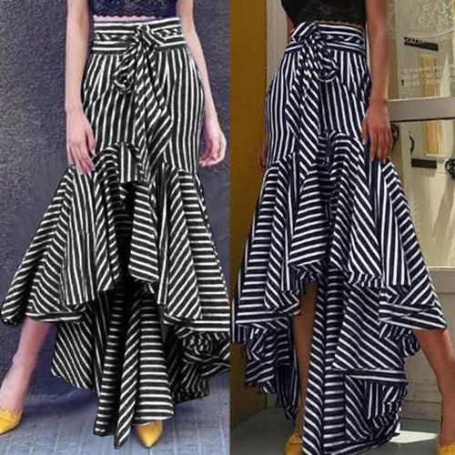 Printed Ruffle Stylish Striped Skirts - musthaveskirts - Modalova