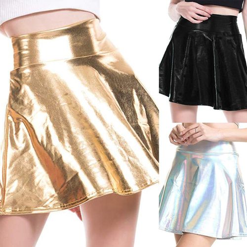 Metallic Flared Pleated A-line Mini Skirt - musthaveskirts - Modalova