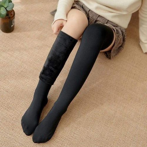 Stylish Black Long High Solid Socks - musthaveskirts - Modalova