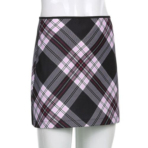 Pull Plaid Pattern Aesthetic Mini Skirts - musthaveskirts - Modalova