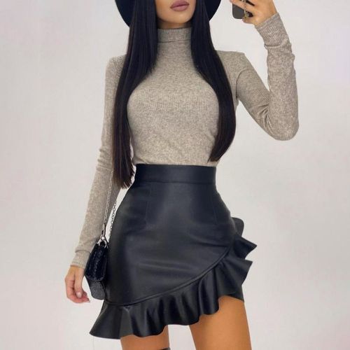 Glossy Faux Leather Skirt - musthaveskirts - Modalova
