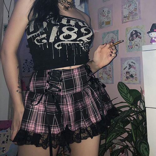 Gothic Checkered Mini Skirt - musthaveskirts - Modalova