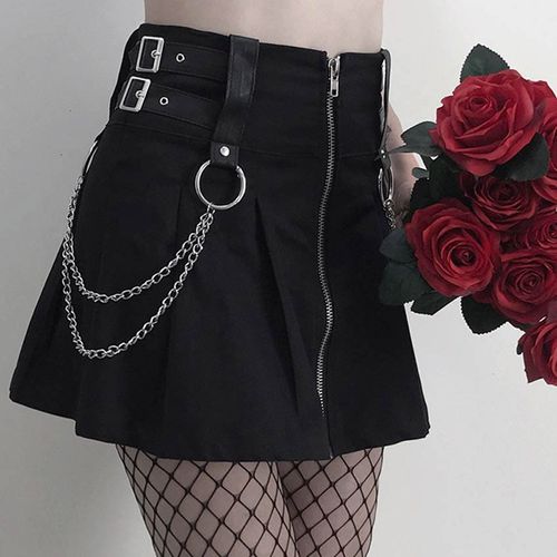 High Waist Short Skirt With PU Leather Belt - musthaveskirts - Modalova