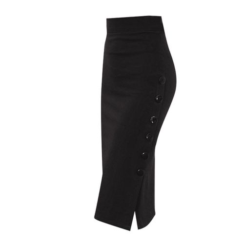 Open Slit Button Slim Pencil Skirt - musthaveskirts - Modalova
